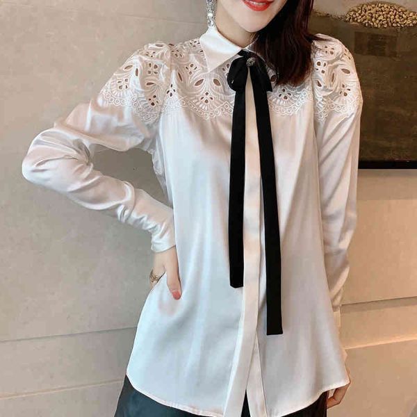 blouses spring runway women's fashions 100% silk sleeves bowknot hollow embroidered office shirts lady party, White
blouses spring runway women's fashions 100% silk sleeves bowknot hollow embroidered office shirts lady party, White