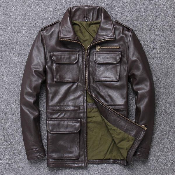men's leather & faux genuine jacket medium long , material, large size single jacket, thin multi pocket coat 2021, Black
men's leather & faux genuine jacket medium long , material, large size single jacket, thin multi pocket coat 2021, Black