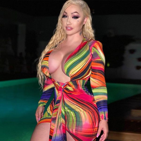 casual dresses colorful striped print irregular mini women dress deep v neck long sleeve bandage bodycon club wear party robe, Black;gray
casual dresses colorful striped print irregular mini women dress deep v neck long sleeve bandage bodycon club wear party robe, Black;gray