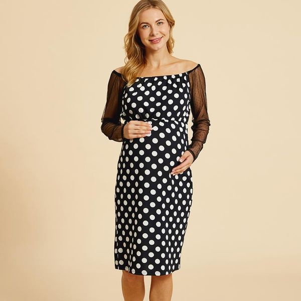 patpat 2021 arrivalmaternity boat neck polka dot full print black knee length long-sleeve dress maternity dresses, White
patpat 2021 arrivalmaternity boat neck polka dot full print black knee length long-sleeve dress maternity dresses, White