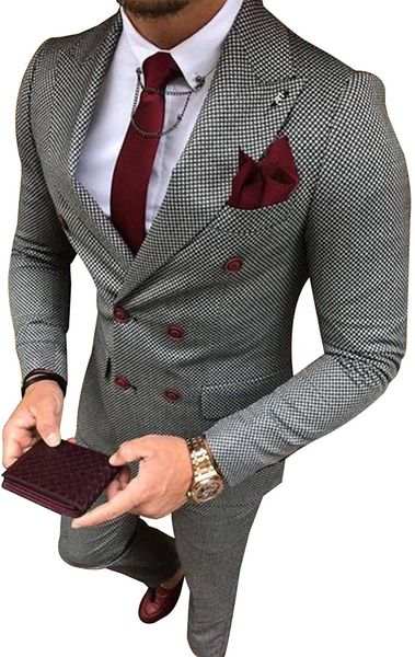men's suits & blazers western slim two-piece houndstooth double breasted conference party customization, White;black
men's suits & blazers western slim two-piece houndstooth double breasted conference party customization, White;black