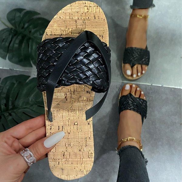 slippers 2021 summer women's weave pu leather platform flat shoes woman ladies fashion slides casual beach female footwear, Black
slippers 2021 summer women's weave pu leather platform flat shoes woman ladies fashion slides casual beach female footwear, Black