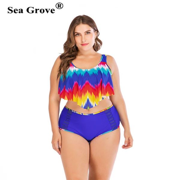 women's swimwear large size 3xl 4xl bikini set for women ruffle halter push up high waist geometric print biquini, White;black 
women's swimwear large size 3xl 4xl bikini set for women ruffle halter push up high waist geometric print biquini, White;black