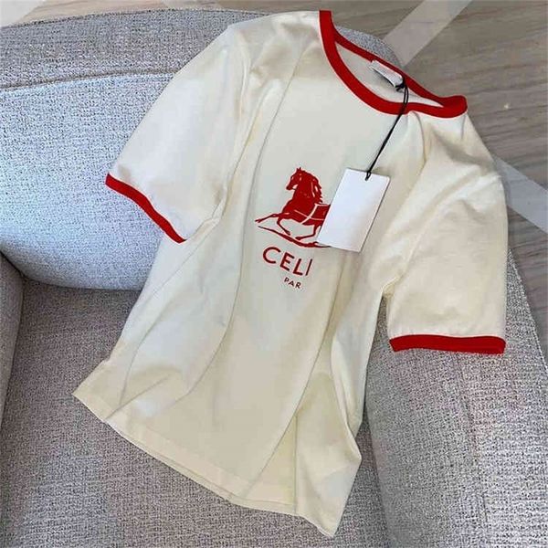 spring and summer new ce carriage letter printing round neck straight tube loose casual men's women's fashion br short sleeved, White
spring and summer new ce carriage letter printing round neck straight tube loose casual men's women's fashion br short sleeved, White