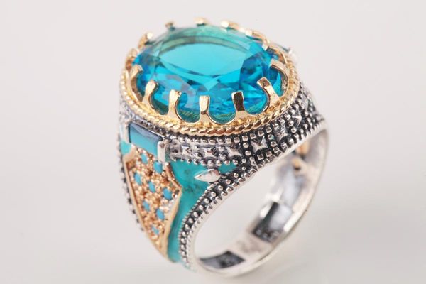 cluster rings um us jewelry blue z gemstone 925 sterling silver men ring, Golden;silver
cluster rings um us jewelry blue z gemstone 925 sterling silver men ring, Golden;silver