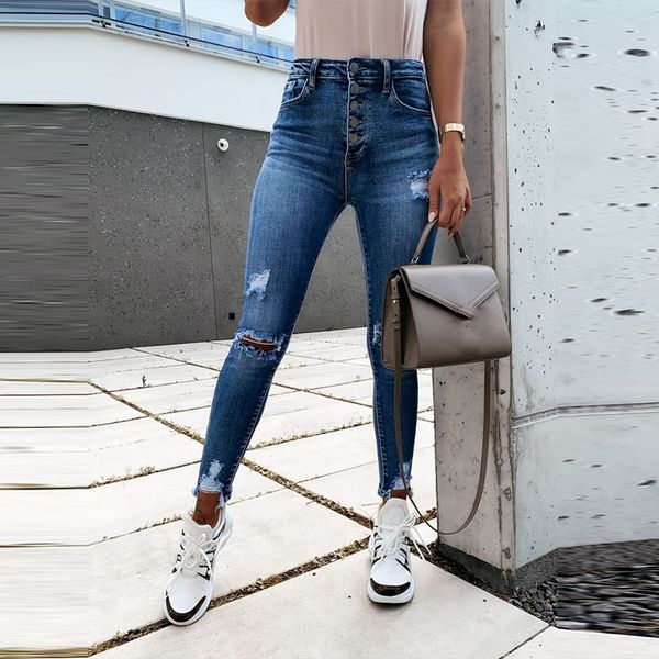 2021 spring autumn high street elasticity skinny jeans women fashion hole bleached vintage push up slim denim pants femme, Blue
2021 spring autumn high street elasticity skinny jeans women fashion hole bleached vintage push up slim denim pants femme, Blue