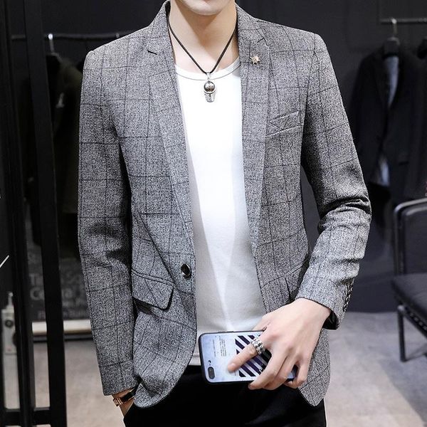 men's suits & blazers 2021 suit coat slim grey plaid dress custom business casual men, White;black
men's suits & blazers 2021 suit coat slim grey plaid dress custom business casual men, White;black