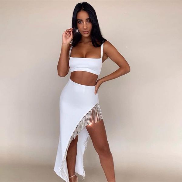 two piece dress women party sets white long maxi skirt strap spaghetti tank tassle outfits
two piece dress women party sets white long maxi skirt strap spaghetti tank tassle outfits