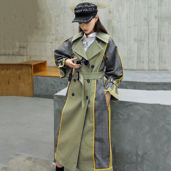 women's trench coats 2021 autumn woman long coat fashion double-breasted hit color windbreaker loose bandage overcoat ladies outerwear, Tan;black
women's trench coats 2021 autumn woman long coat fashion double-breasted hit color windbreaker loose bandage overcoat ladies outerwear, Tan;black