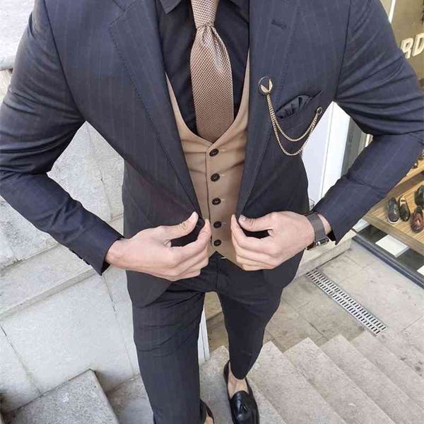 men's suits & blazers dress navy blue homme stripe male suits with brown vest suit three blazers ihd3, White;black
men's suits & blazers dress navy blue homme stripe male suits with brown vest suit three blazers ihd3, White;black