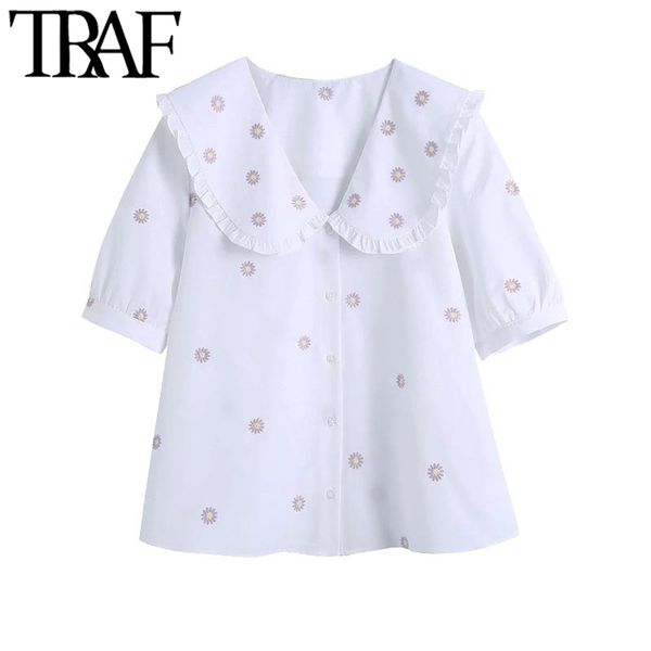 traf women sweet fashion floral embroidery poplin blouses vintage short sleeve button-up female shirts blusas chic 210415, White
traf women sweet fashion floral embroidery poplin blouses vintage short sleeve button-up female shirts blusas chic 210415, White