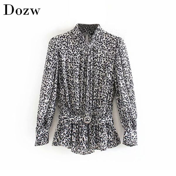 women leopard print stand neck blouse stylish bow tie belt elastic waist long sleeve pleated shirt elegant ladies print 210414, White
women leopard print stand neck blouse stylish bow tie belt elastic waist long sleeve pleated shirt elegant ladies print 210414, White