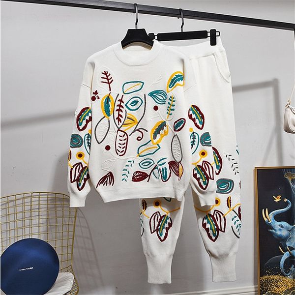 women's two piece pants embroidery flower knitted tracksuit women outfits pullover sweater set fashion loose gray white black knit
women's two piece pants embroidery flower knitted tracksuit women outfits pullover sweater set fashion loose gray white black knit
