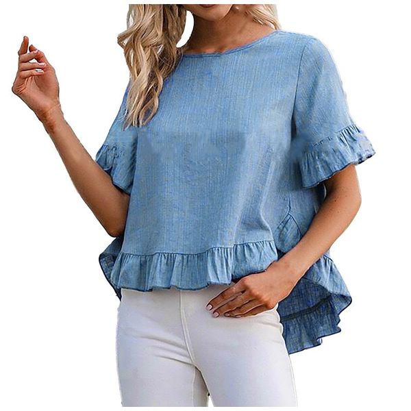 women's blouses & shirts solid color short sleeve denim shirt for women straight pocket loose womens and summer blusas, White
women's blouses & shirts solid color short sleeve denim shirt for women straight pocket loose womens and summer blusas, White