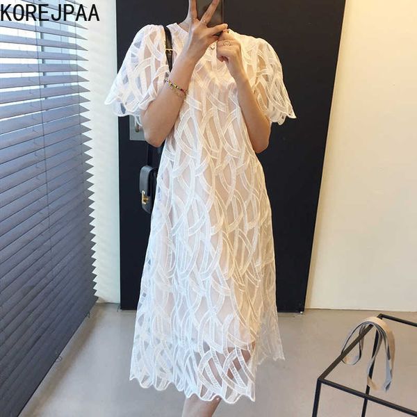 korejpaa women dress summer korean chic ladies temperament gentle round neck lace crochet stitching loose mesh vestidos 210526, Black;gray
korejpaa women dress summer korean chic ladies temperament gentle round neck lace crochet stitching loose mesh vestidos 210526, Black;gray