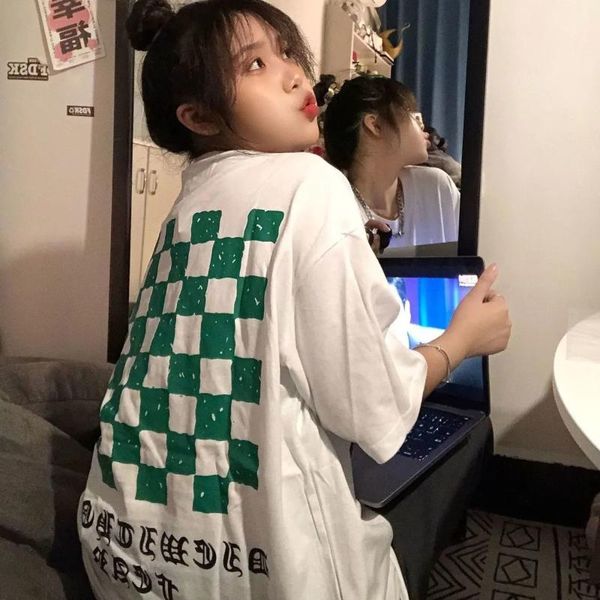national fashion alphabet checkerboard printed short sleeve girl's t-shirt student loose version in hong kong style women's, White
national fashion alphabet checkerboard printed short sleeve girl's t-shirt student loose version in hong kong style women's, White