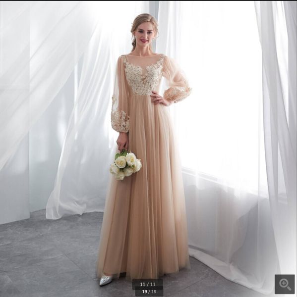 2021 robe de soiree champagne tulle a line prom dresses lace appliques long sleeve modest formal red carpet evening dress floor length vinta, Black
2021 robe de soiree champagne tulle a line prom dresses lace appliques long sleeve modest formal red carpet evening dress floor length vinta, Black