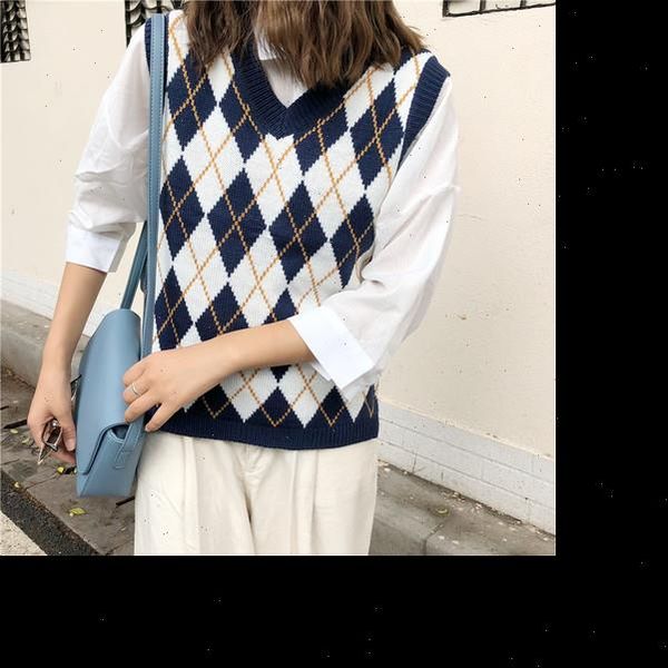 women sleeveless sweater pullover england style vintage geometric rhombic v neck knitted vest knitwear waistcoat blue t441, White;black
women sleeveless sweater pullover england style vintage geometric rhombic v neck knitted vest knitwear waistcoat blue t441, White;black