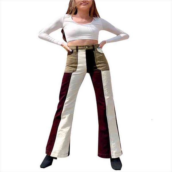 womens korean trumpet jeans fashion contrast color stitching high-waist long pants with pocket high waist pants, Black;white
womens korean trumpet jeans fashion contrast color stitching high-waist long pants with pocket high waist pants, Black;white