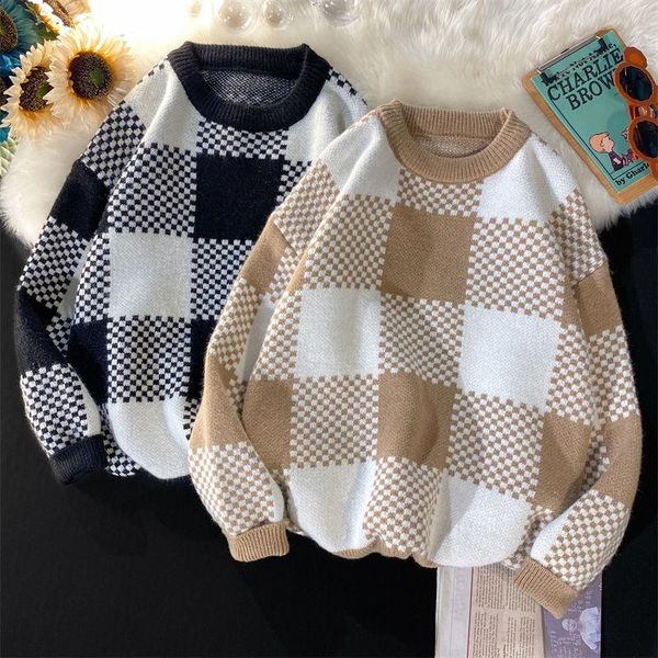 men's sweaters o-neck knitted sweater oversize loose casual fashion thick contrast plaid pullover long sleeve autumn winter clothing, White;black
men's sweaters o-neck knitted sweater oversize loose casual fashion thick contrast plaid pullover long sleeve autumn winter clothing, White;black