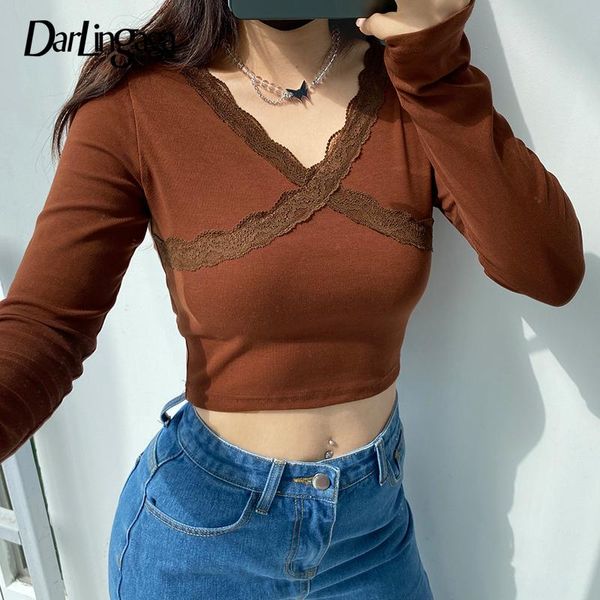 women's t-shirt darlingaga v neck lace patchwork y2k autumn woman tshirts long sleeve casual crop slim harajuku tee shirts 2021, White
women's t-shirt darlingaga v neck lace patchwork y2k autumn woman tshirts long sleeve casual crop slim harajuku tee shirts 2021, White