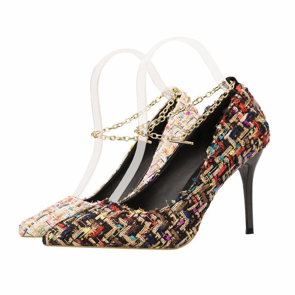 small fragrant style high heeled shoes women's shoes thin heeled high heeled pointed woollen material metal chain single shoe, Black
small fragrant style high heeled shoes women's shoes thin heeled high heeled pointed woollen material metal chain single shoe, Black