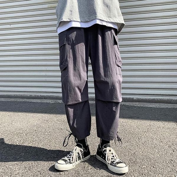 men's pants streetwear men punk style spring summer hip hop loose wide leg jogger skateboard sweatpants with pockets ribbons, Black 
men's pants streetwear men punk style spring summer hip hop loose wide leg jogger skateboard sweatpants with pockets ribbons, Black
