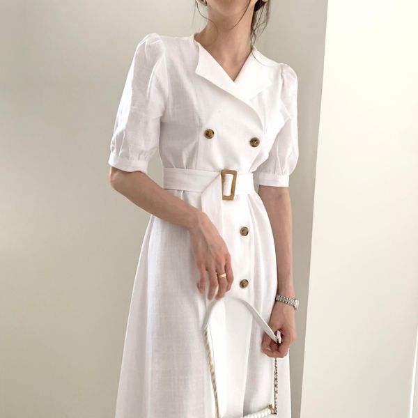 work chic summer dress women ol elegant vintage lapel double-breasted lace-up puff sleeve slim office dresses 210421, Black;gray
work chic summer dress women ol elegant vintage lapel double-breasted lace-up puff sleeve slim office dresses 210421, Black;gray