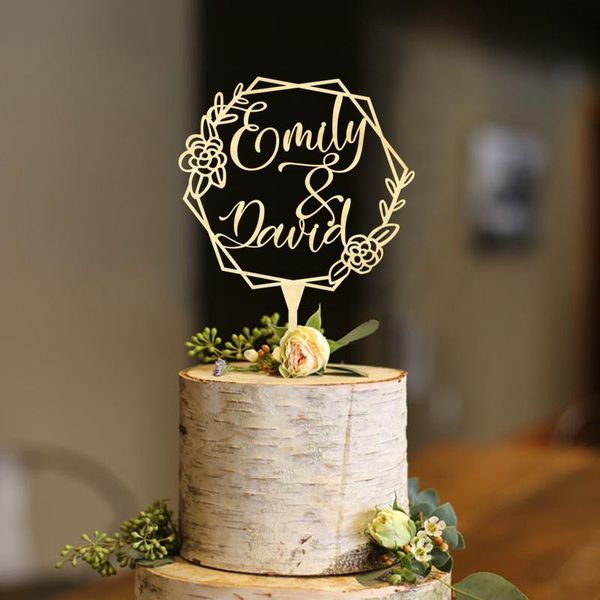 other event & party supplies xy-personalized wood geometric names floral cake er , er, rustic couples name wedding ers