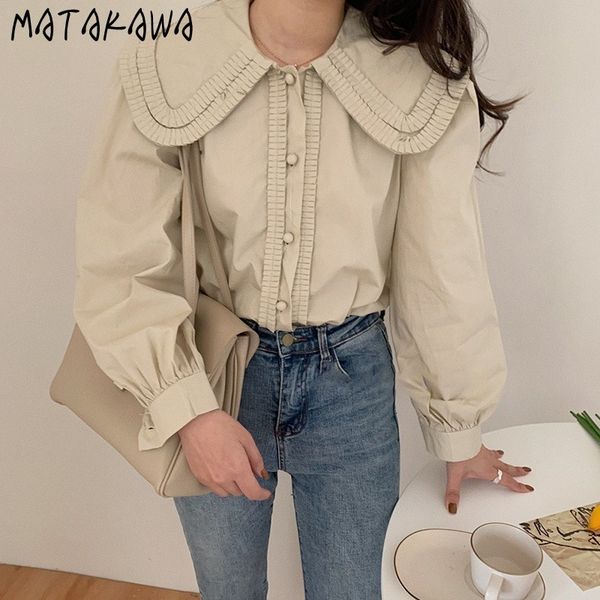 matakawa french puff sleeve shirt solid color white peter pan collar women blouses spring korean sweet blusas 210513
matakawa french puff sleeve shirt solid color white peter pan collar women blouses spring korean sweet blusas 210513