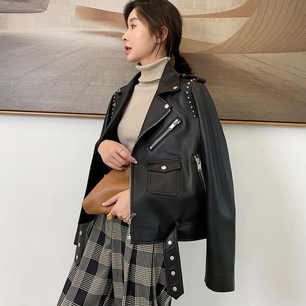 women black faux slim fit rivet zipper leather jackets female pu motorcycle studded biker jacket outwear
women black faux slim fit rivet zipper leather jackets female pu motorcycle studded biker jacket outwear