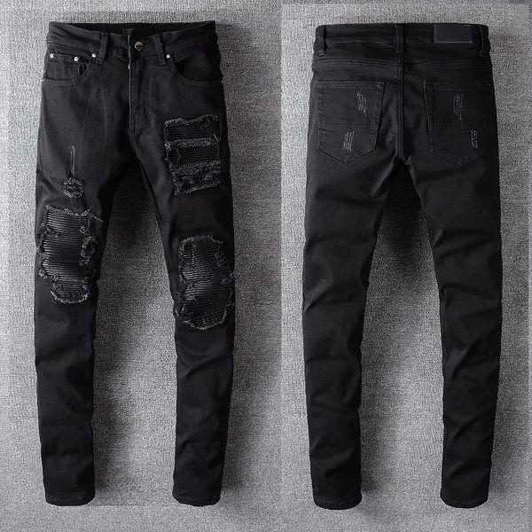 fashion long slim black jeans desiger patchworl ripped hole demin trousers streetwear pants for men, Blue
fashion long slim black jeans desiger patchworl ripped hole demin trousers streetwear pants for men, Blue