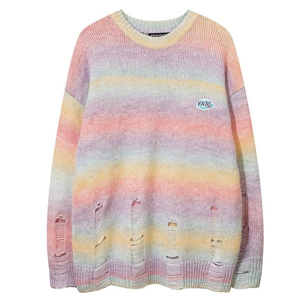 men's sweaters mens harajuku ripped sweater pullover men vintage retro striped knit 2021 winter hiphop oversize couple knitwear, White;black
men's sweaters mens harajuku ripped sweater pullover men vintage retro striped knit 2021 winter hiphop oversize couple knitwear, White;black