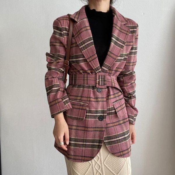 women's wool & blends jumprs vintage plaid women coat autumn long sleeve slim belt blend blazer jacket single breasted temperament fema, Black
women's wool & blends jumprs vintage plaid women coat autumn long sleeve slim belt blend blazer jacket single breasted temperament fema, Black