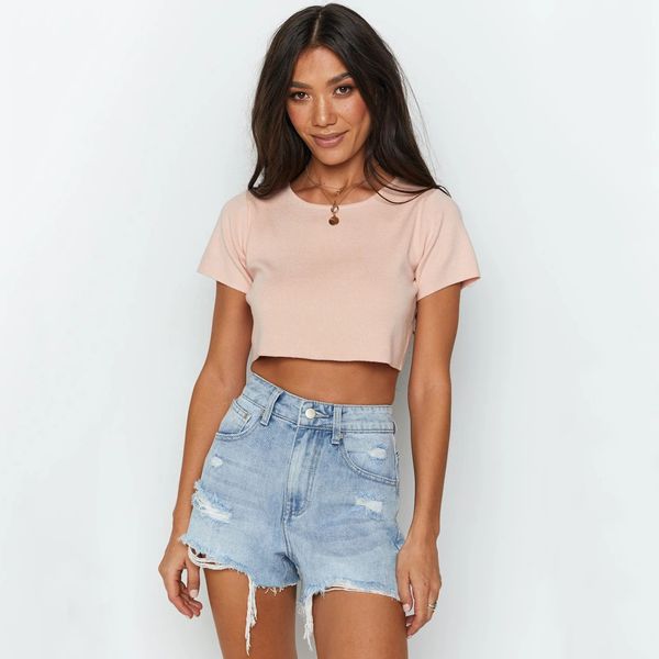 women's casual round neck short sleeve solid basic crop cotton t-shirt, White
women's casual round neck short sleeve solid basic crop cotton t-shirt, White