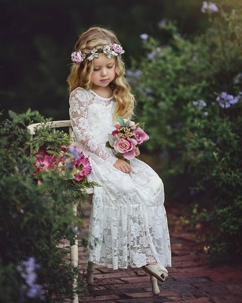 long sleeve beach flower girls dresses for wedding floor length lace little kids first communion dress vintage girls' pageant gowns, White;blue
long sleeve beach flower girls dresses for wedding floor length lace little kids first communion dress vintage girls' pageant gowns, White;blue