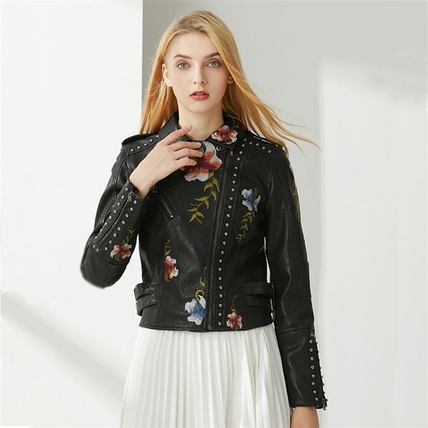 spring autumn women faux leather short jacket biker coat floral print embroidery punk style motorcycle jackets 210430, Tan;black
spring autumn women faux leather short jacket biker coat floral print embroidery punk style motorcycle jackets 210430, Tan;black