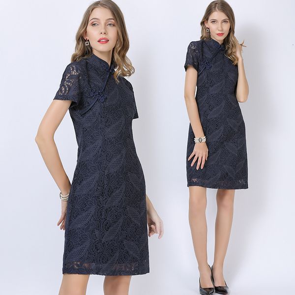 luxury cheongsam large women's stand collar short sleeve black lace drs improved cheongsam summer 2021, Blue;red
luxury cheongsam large women's stand collar short sleeve black lace drs improved cheongsam summer 2021, Blue;red