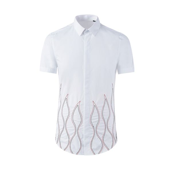 business shirt deluxe and flame cross embroidery at hem casual simple end short sleeve slim summer hairer, White;black 
business shirt deluxe and flame cross embroidery at hem casual simple end short sleeve slim summer hairer, White;black