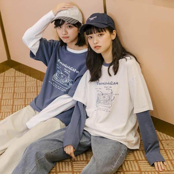 women's t-shirt long-sleeved female girlfriends retro stitching cotton shirt spring student korean loose ins harajuku preppy chic lover, White
women's t-shirt long-sleeved female girlfriends retro stitching cotton shirt spring student korean loose ins harajuku preppy chic lover, White