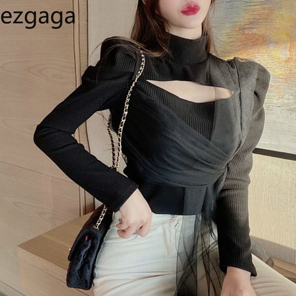 ezgaga knitted ladies spring puff sleeve patchwork mesh bandage slim thin women sweater jumper hollow out fashion 210430, White;black
ezgaga knitted ladies spring puff sleeve patchwork mesh bandage slim thin women sweater jumper hollow out fashion 210430, White;black