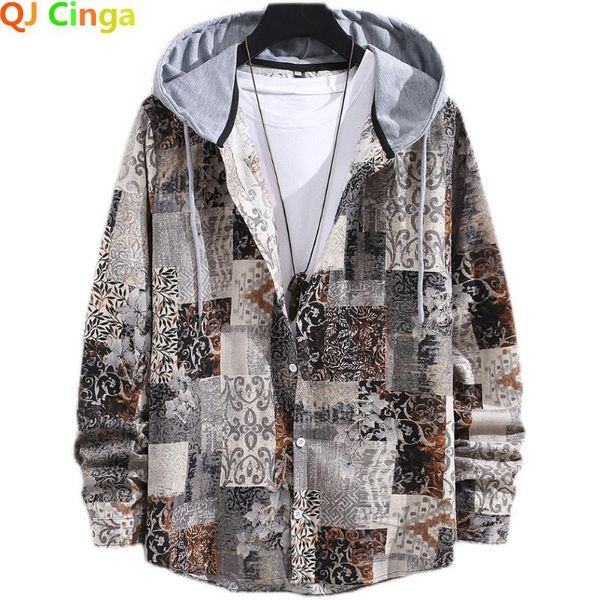 men's casual shirts qj cinga grey hooded shirt single breasted long sleeve plaid business camisa orange blue chemise, White;black
men's casual shirts qj cinga grey hooded shirt single breasted long sleeve plaid business camisa orange blue chemise, White;black