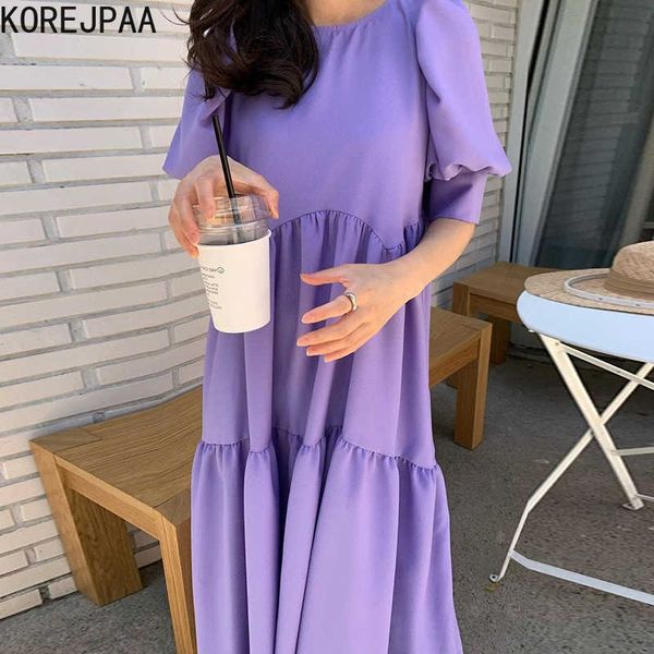 korejpaa women dress summer korean chic elegant style solid color o neck pleated loose casual bubble sleeve long vestido 210526, Black;gray
korejpaa women dress summer korean chic elegant style solid color o neck pleated loose casual bubble sleeve long vestido 210526, Black;gray