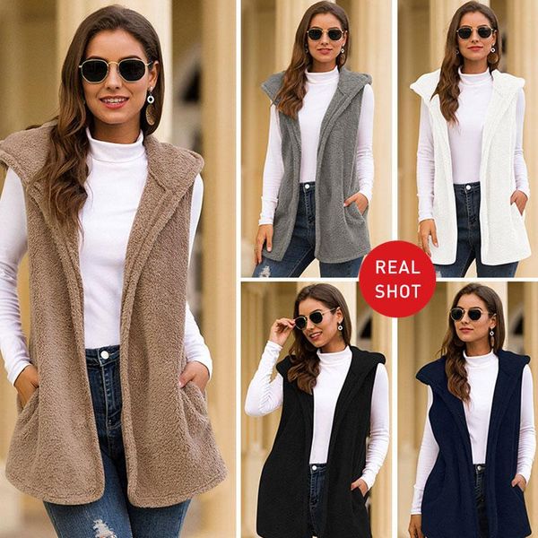 women's vests 2021 autumn winter hooded faux fur vest women plus size 2xl fluffy warm cardigan coat with pockets female streetwear, Black;white
women's vests 2021 autumn winter hooded faux fur vest women plus size 2xl fluffy warm cardigan coat with pockets female streetwear, Black;white