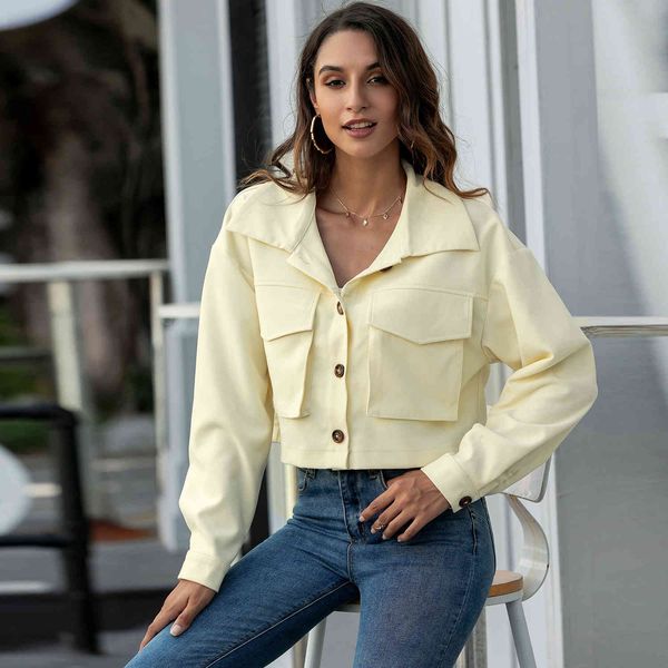casual jacket women autumn winter lapel big pockets short jacket retro female loose long sleeve button basic harajuku coats 210412, Black;brown
casual jacket women autumn winter lapel big pockets short jacket retro female loose long sleeve button basic harajuku coats 210412, Black;brown