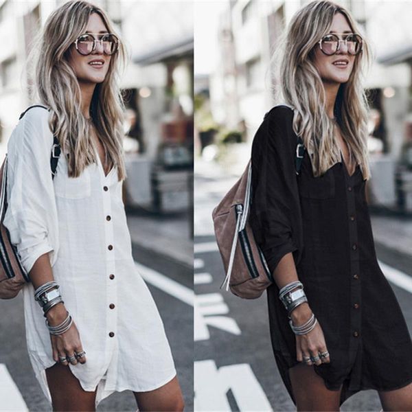 women's swimwear 2021 autumn and summer casual style cotton button shirt beach vacation sun protection clothing mid-length for, White;black
women's swimwear 2021 autumn and summer casual style cotton button shirt beach vacation sun protection clothing mid-length for, White;black