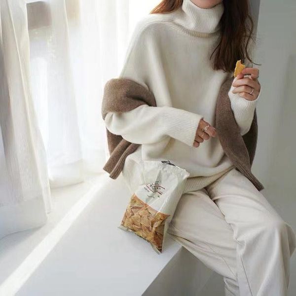 women's sweaters women cashmere knitted 2021 fashion turtleneck warm pullovers 5colors loose sweater for ladies long sleeve, White;black
women's sweaters women cashmere knitted 2021 fashion turtleneck warm pullovers 5colors loose sweater for ladies long sleeve, White;black