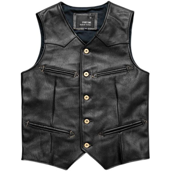 men's vests biker style classic vest vintage western cowboy genuine leather sleeveless jacket multi pocket casual waistcoat, Black;white
men's vests biker style classic vest vintage western cowboy genuine leather sleeveless jacket multi pocket casual waistcoat, Black;white