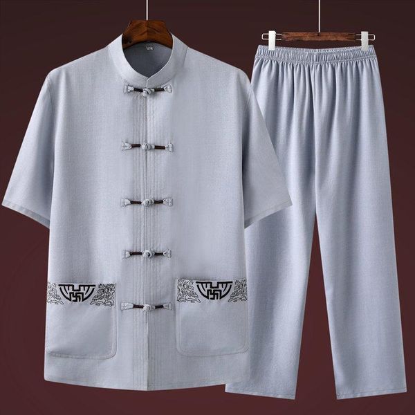 men's tracksuits summer short-sleeved tang suit man 2021 fashion casual chinese style clothing middle-aged and elderly jacket, Gray
men's tracksuits summer short-sleeved tang suit man 2021 fashion casual chinese style clothing middle-aged and elderly jacket, Gray