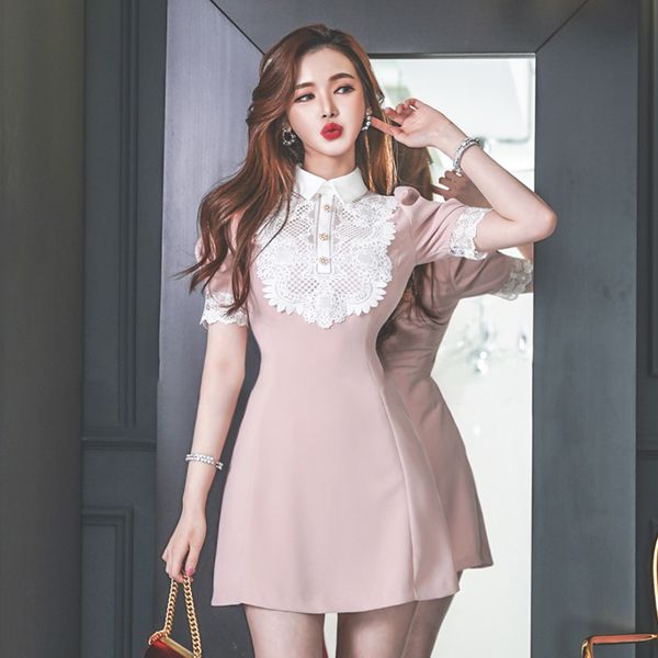 sweet pink summer dress short puff sleeve lace patchwork turn down collar mini dress a-line high waist korean party dress a804, Black;gray
sweet pink summer dress short puff sleeve lace patchwork turn down collar mini dress a-line high waist korean party dress a804, Black;gray